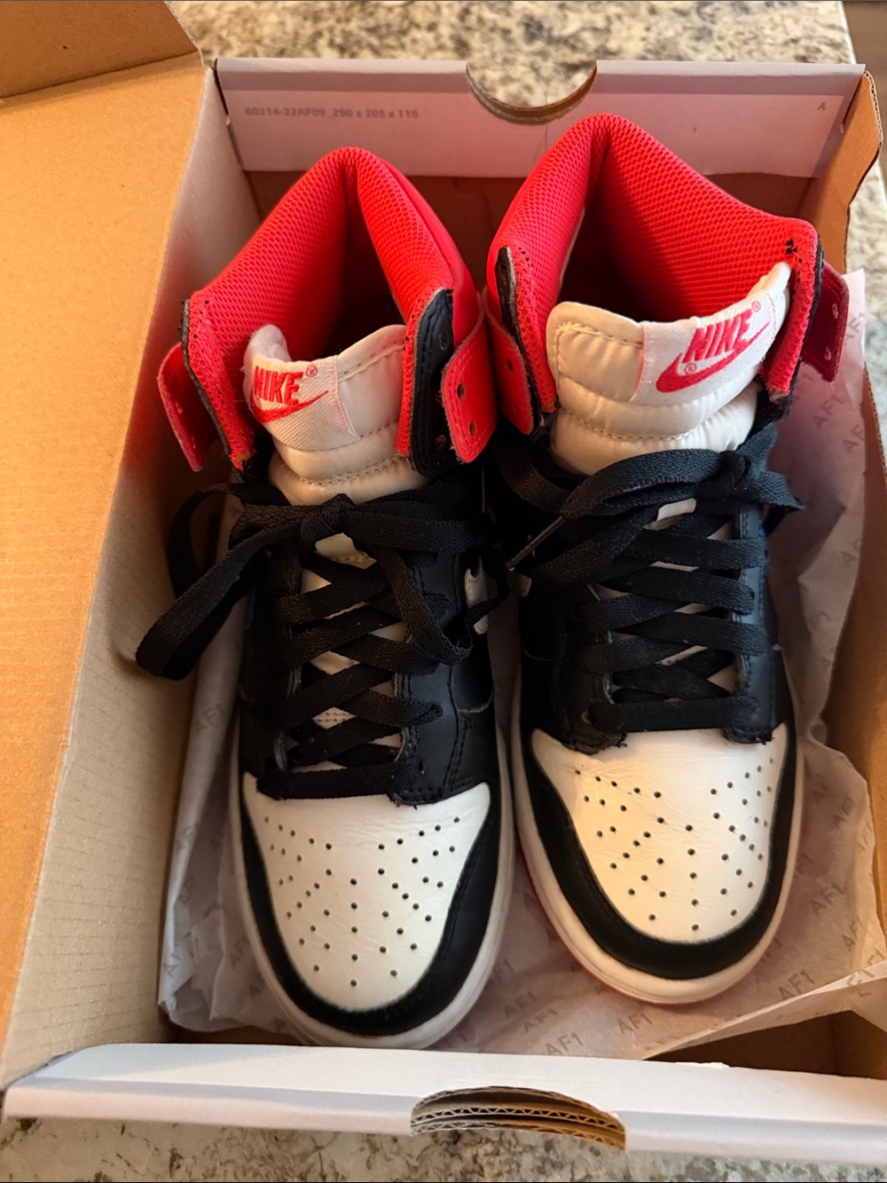 Nike Kids Black White Red High-Top Sneakers with Bold Red Collar
